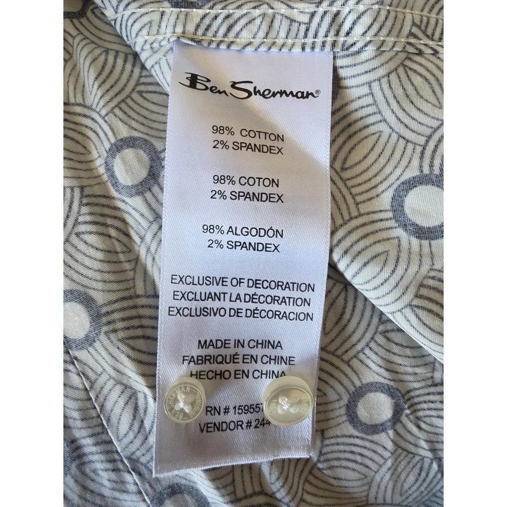 NWT Ben Sherman Button-Up Shirt Mens L Blue White Geometric Short Sleeve Cotton